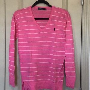 Ralph Lauren Pink and White V-Neck Sweater